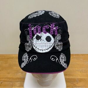 VTG Y2K Disney Parks Jack Skellington Military Cadet Cap Black/White Paisley OS